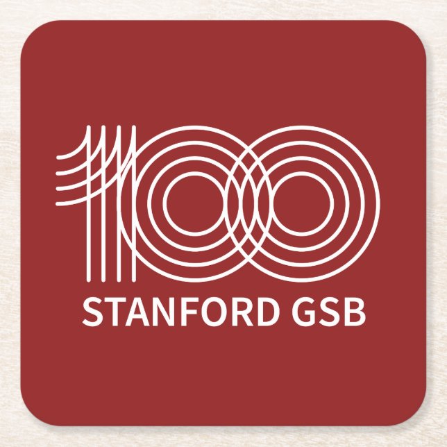 Stanford GSB 100th Anniversary Logo Square Paper Coaster (Front)