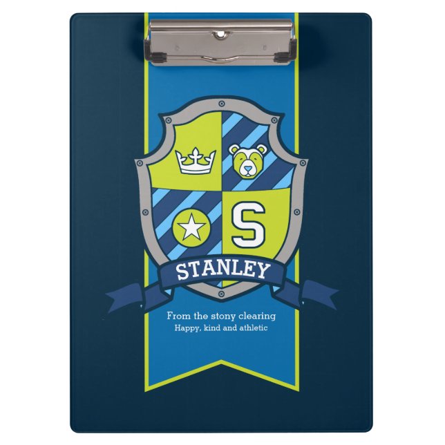 Stanley letter S bear crest name meaning blue Clipboard (Front)