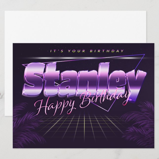 Stanley Name First Name Purple Retro Card Birthday (Front/Back)