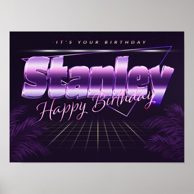 Stanley Name Vorname lila retro Poster Geburtstag (Front)