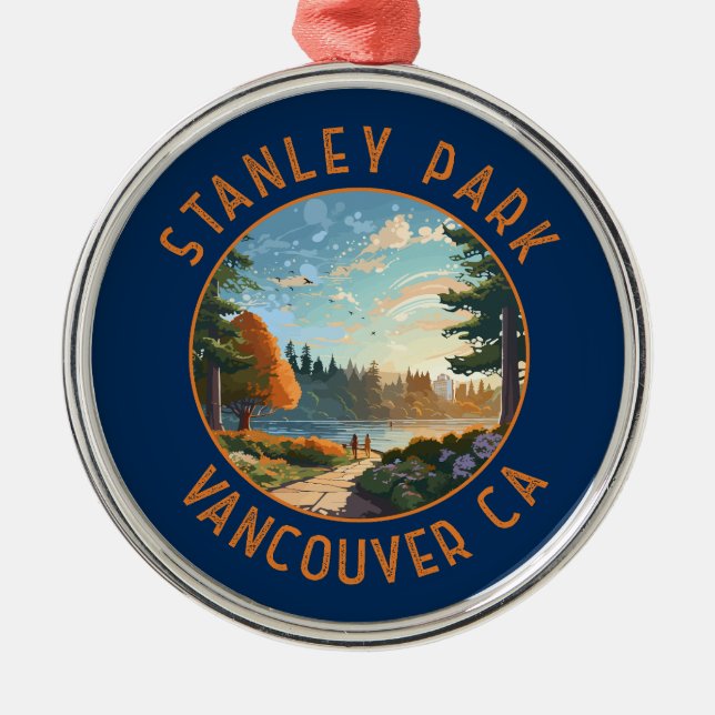Stanley Park Vancouver Canada Retro Distressed Art Metal Ornament (Front)