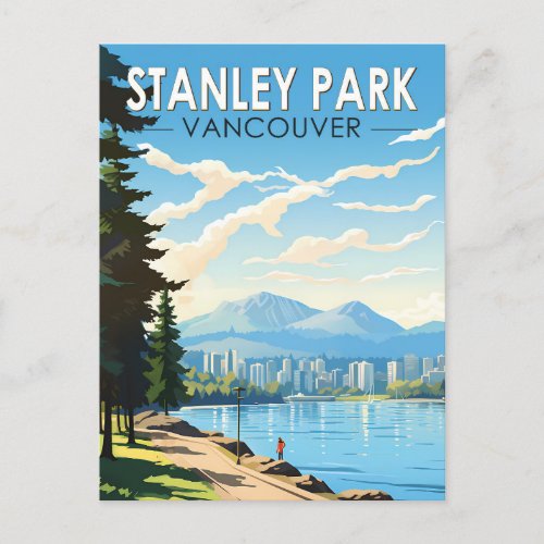 Stanley Park Vancouver Canada Travel Art Vintage Postcard