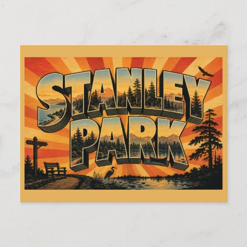 Stanley Park Vancouver Rainforest Seawall Art Postcard