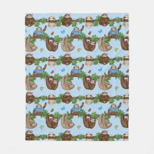 Stanley Sloth & friends cozy blue fleece blanket