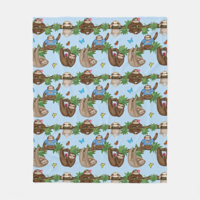 Stanley Sloth & friends cozy blue fleece blanket (Front)