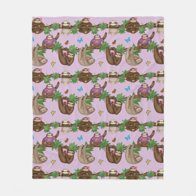 Stanley Sloth & friends cozy purple fleece blanket (Front)