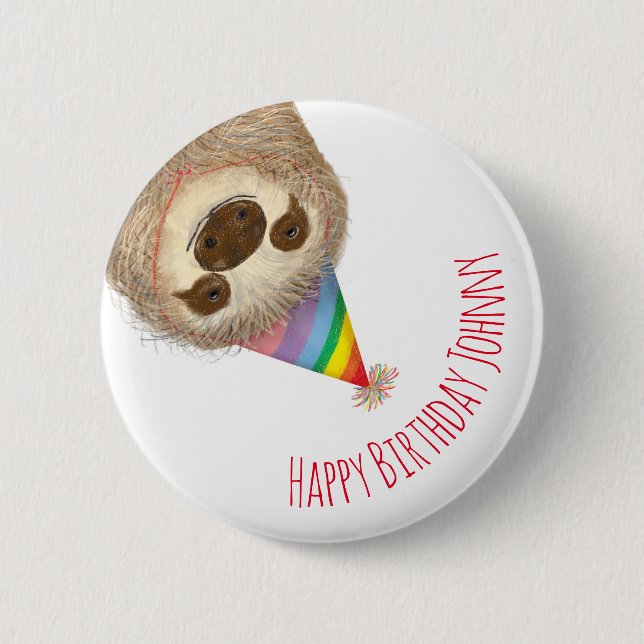 Stanley sloth personalised happy birthday badge button (Front)