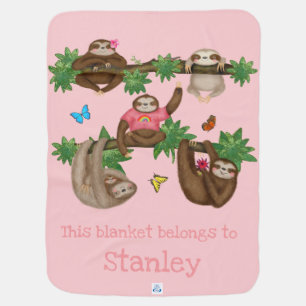 Stanley Sloth personalised pink baby blanket