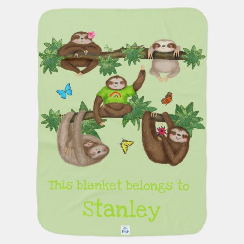 Stanley Sloth personalized green baby blanket