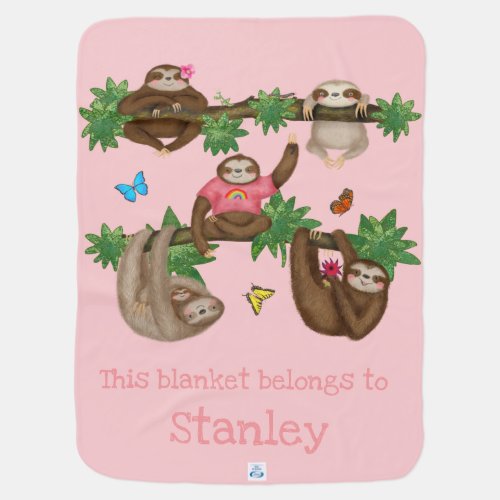 Stanley Sloth personalized pink baby blanket