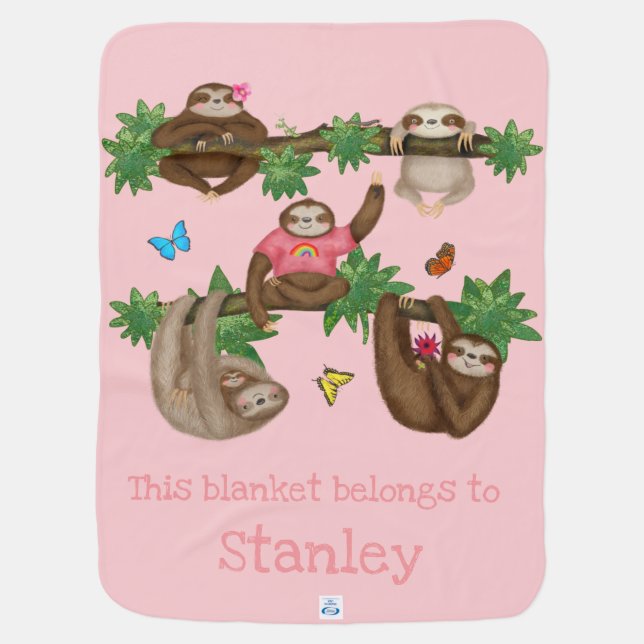 Stanley Sloth personalized pink baby blanket (Back)