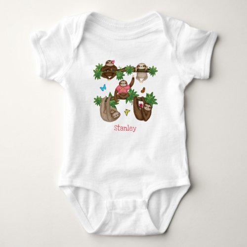 Stanley Sloth personalized pink baby bodysuit