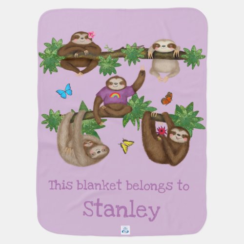 Stanley Sloth personalized purple baby blanket