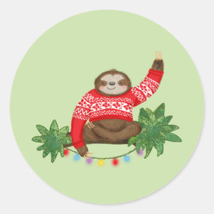 Stanley Sloth round Christmas stickers