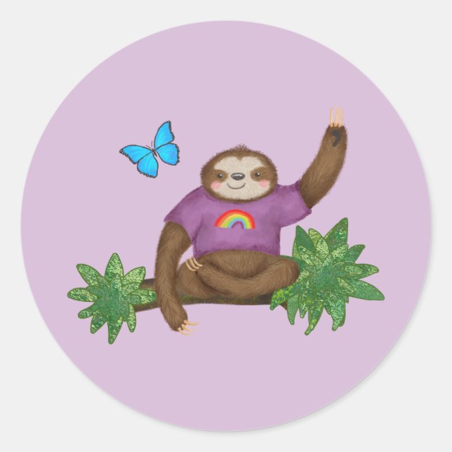 Stanley Sloth round purple stickers (Front)