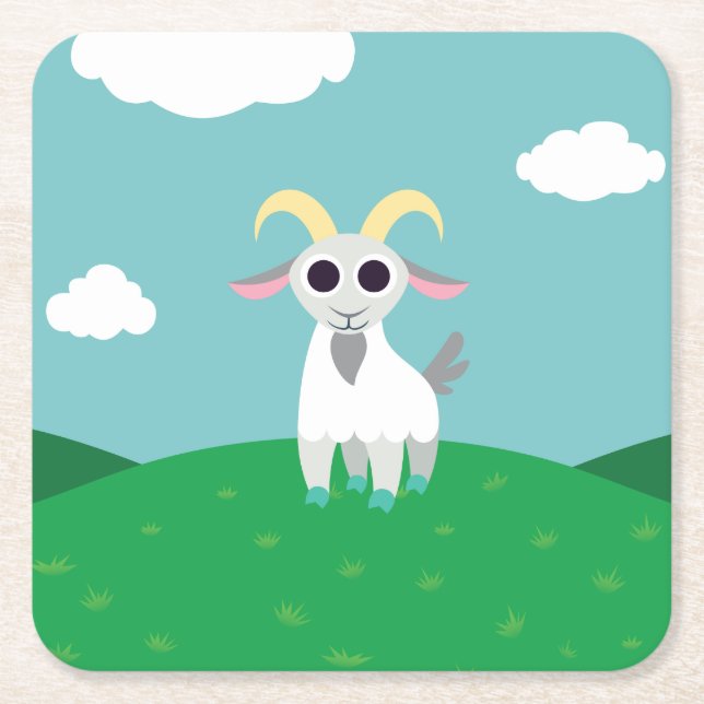 Stanley the Goat Square Paper Coaster (Front)