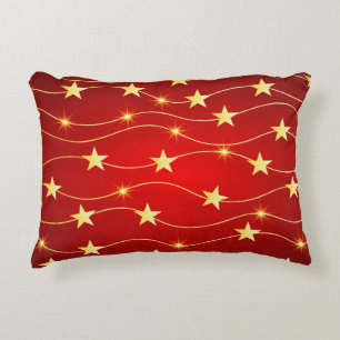 Star Adorned Ruby Red Pattern  Accent Pillow