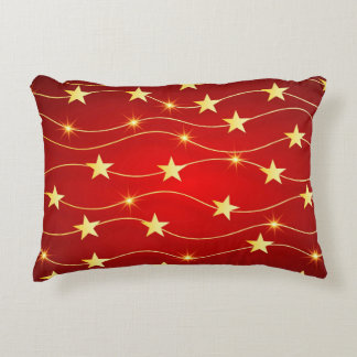 Star Adorned Ruby Red Pattern Accent Pillow