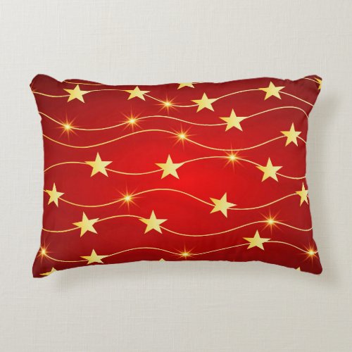 Star Adorned Ruby Red Pattern  Accent Pillow