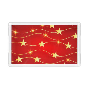 Star Adorned Ruby Red Pattern Acrylic Tray