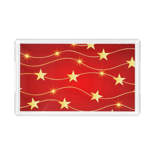 Star Adorned Ruby Red Pattern  Acrylic Tray (Front)
