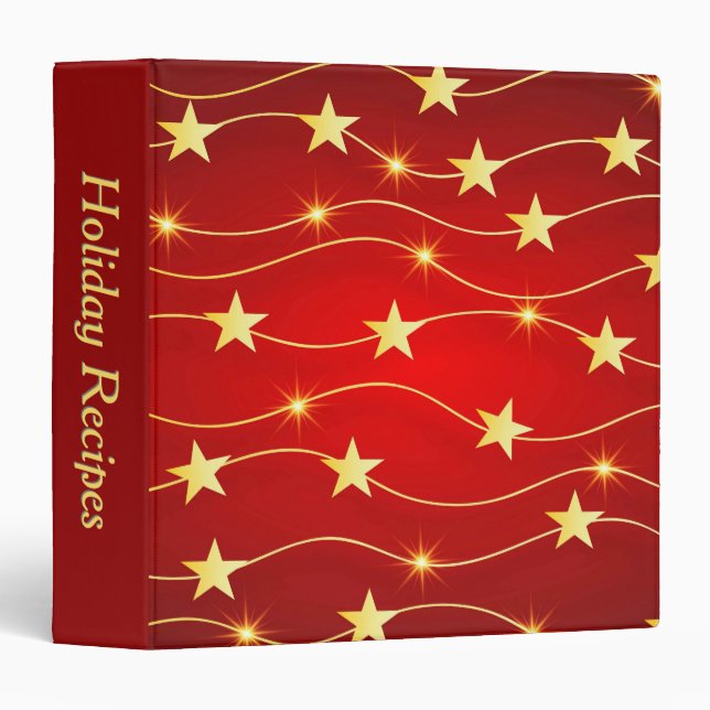Star Adorned Ruby Red Pattern Add Text 3 Ring Binder (Front/Spine)
