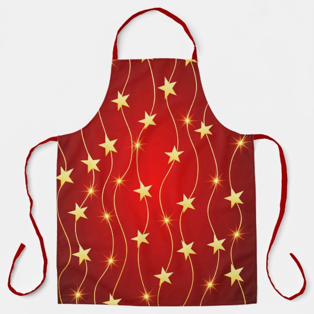 Star Adorned Ruby Red Pattern  Apron (Front)