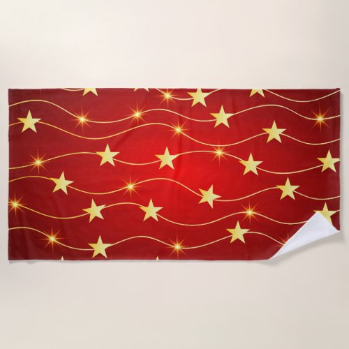 Star Adorned Ruby Red Pattern  Beach Towel