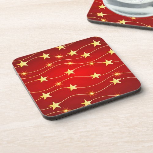 Star Adorned Ruby Red Pattern  Beverage Coaster