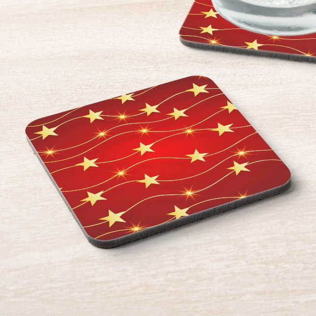 Star Adorned Ruby Red Pattern  Beverage Coaster (Left Side)