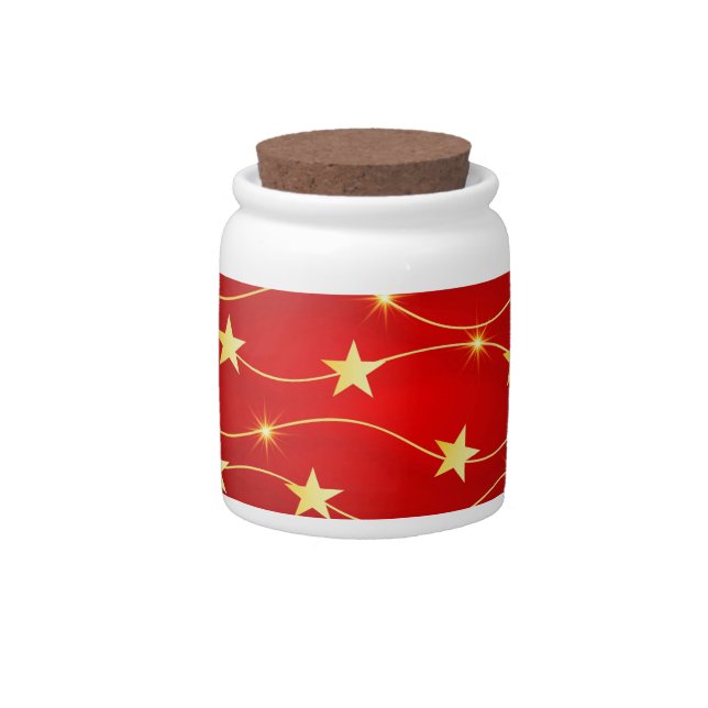 Star Adorned Ruby Red Pattern  Candy Jar (Front)
