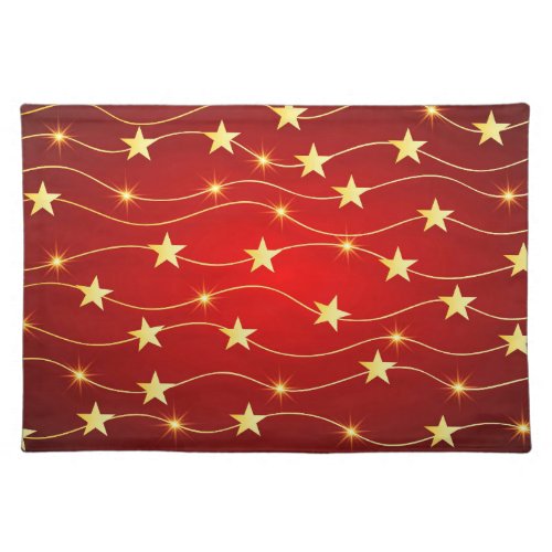 Star Adorned Ruby Red Pattern  Cloth Placemat