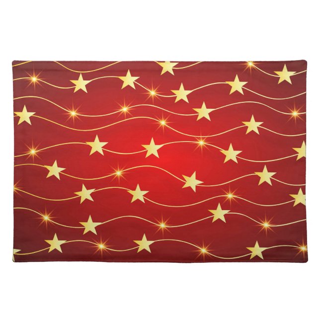 Star Adorned Ruby Red Pattern  Cloth Placemat (Front)