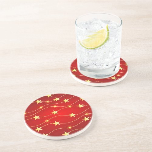 Star Adorned Ruby Red Pattern  Coaster