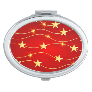 Star Adorned Ruby Red Pattern Compact Mirror