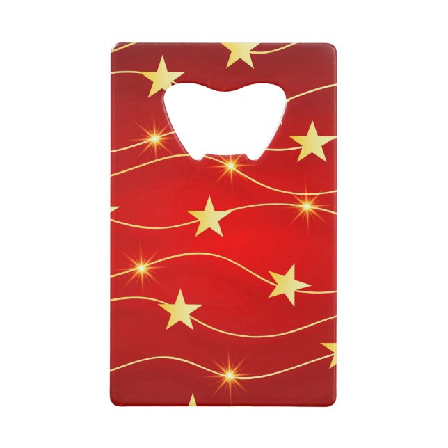 Star Adorned Ruby Red Pattern  Credit Card Bottle Opener (Front)