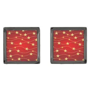 Star Adorned Ruby Red Pattern  Cufflinks