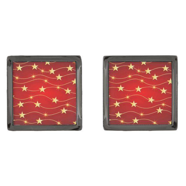 Star Adorned Ruby Red Pattern  Cufflinks (Front)