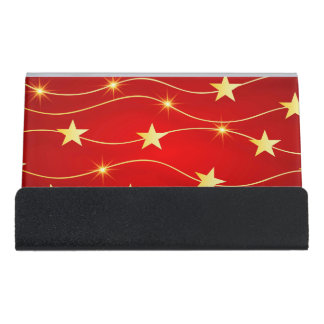 Star Adorned Ruby Red Pattern  Desk Business Card Holder