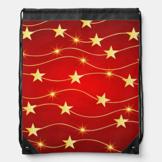 Star Adorned Ruby Red Pattern  Drawstring Bag