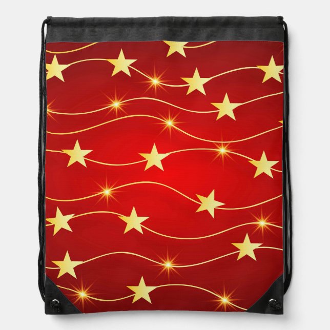 Star Adorned Ruby Red Pattern  Drawstring Bag (Front)