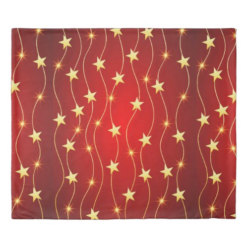 Star Adorned Ruby Red Pattern  Duvet Cover