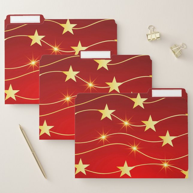 Star Adorned Ruby Red Pattern  File Folder (Set)