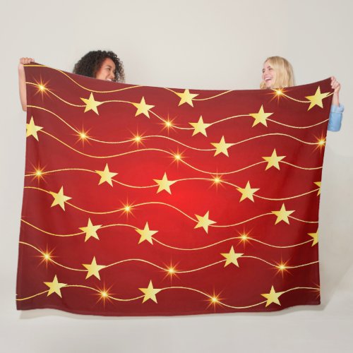 Star Adorned Ruby Red Pattern  Fleece Blanket