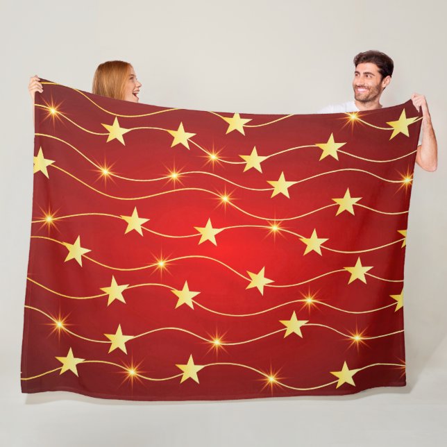 Star Adorned Ruby Red Pattern  Fleece Blanket (In Situ)