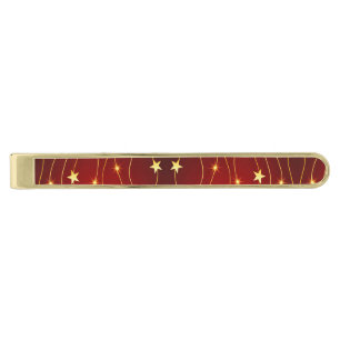 Star Adorned Ruby Red Pattern  Gold Finish Tie Bar