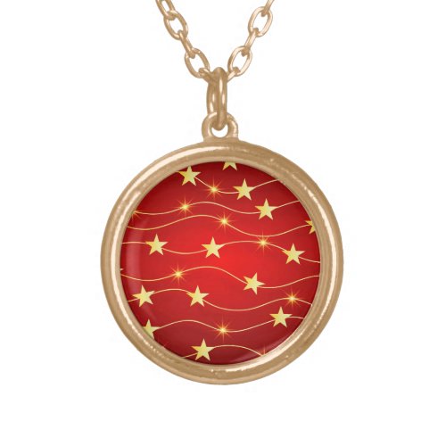 Star Adorned Ruby Red Pattern  Gold Plated Necklace