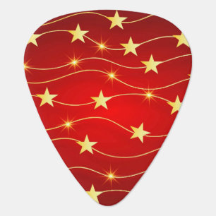 Star Adorned Ruby Red Pattern Guitar Pick