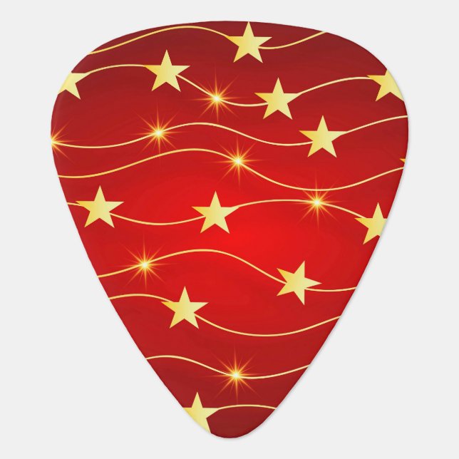 Star Adorned Ruby Red Pattern  Guitar Pick (Front)