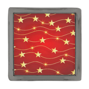 Star Adorned Ruby Red Pattern Gunmetal Finish Lapel Pin